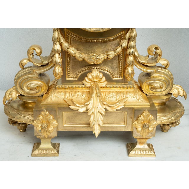 Antique French Napoleon III Clock & Candleholders in Gilded Bronze, 19th Century, Set of 3 For Sale - Image 4 of 10