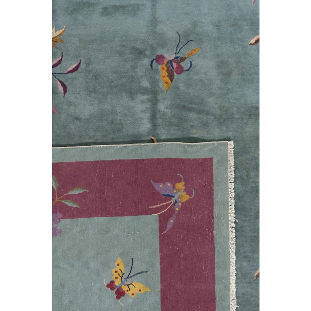 Art Deco Antique Circa 1923 Green Chinese Art Deco Hand Knotted Rug 8'7 X 11'5 For Sale - Image 3 of 12