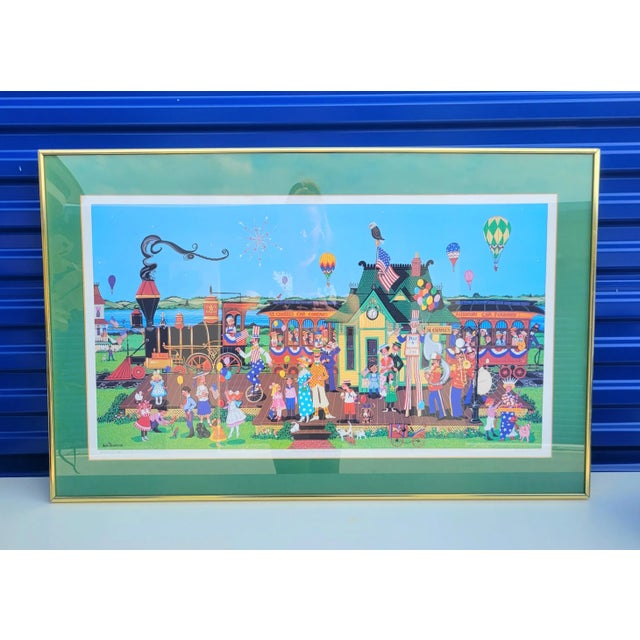 Vintage Artist Proof Signed America Celebrates Freedom Framed Whimsical Americana Bright Carnival Art by Ann Thompson For Sale - Image 9 of 9