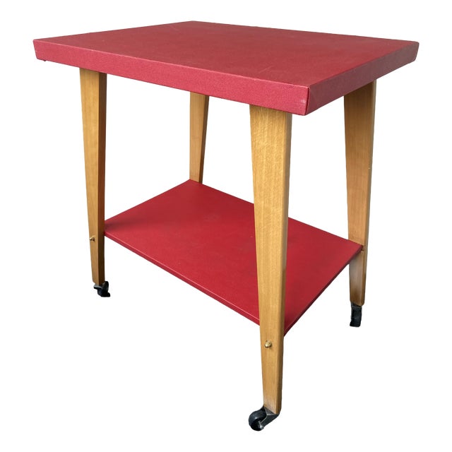 Mid-Century Modern Red Rolling Bar Cart, 1960s For Sale