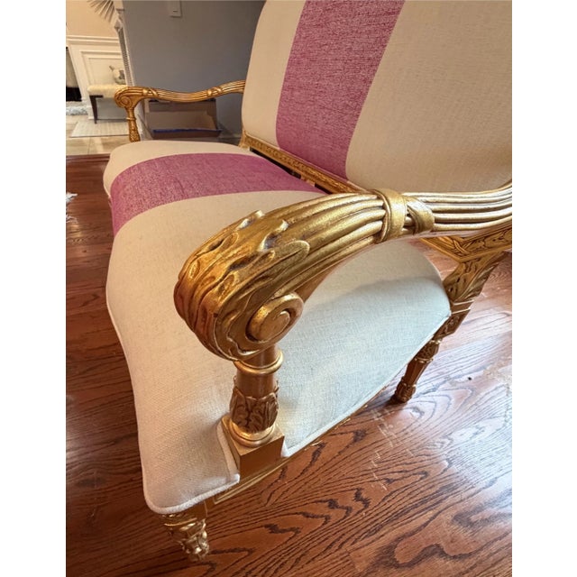 Mid 20th Century Mid 20th Century Antique-Style Settee Reimagined in Modern Luxury — Brand-New Upholstery and Accent Pillows For Sale - Image 5 of 6