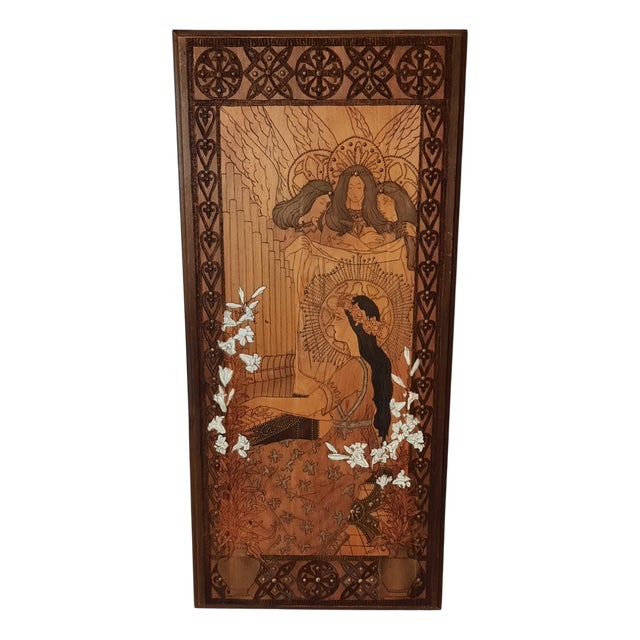 Art Nouveau Pokerwork Wall Panel, 1900s For Sale