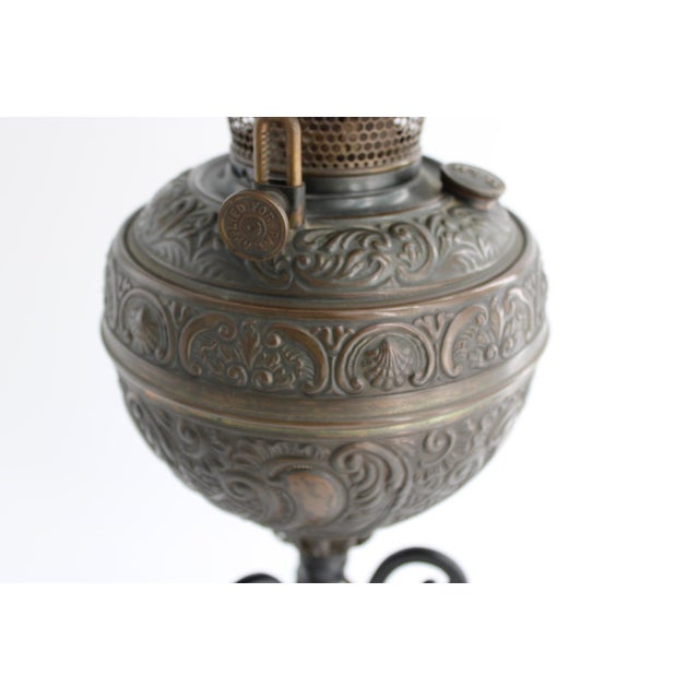 Late 19th Century Antique Victorian Bradley & Hubbard (B&h) Brass Banquet Lamp W/ Milk Glass Globe For Sale - Image 5 of 10