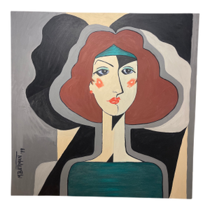 Signed Modern Figurative Portrait Painting – M. Bierman, Large Original, 1999