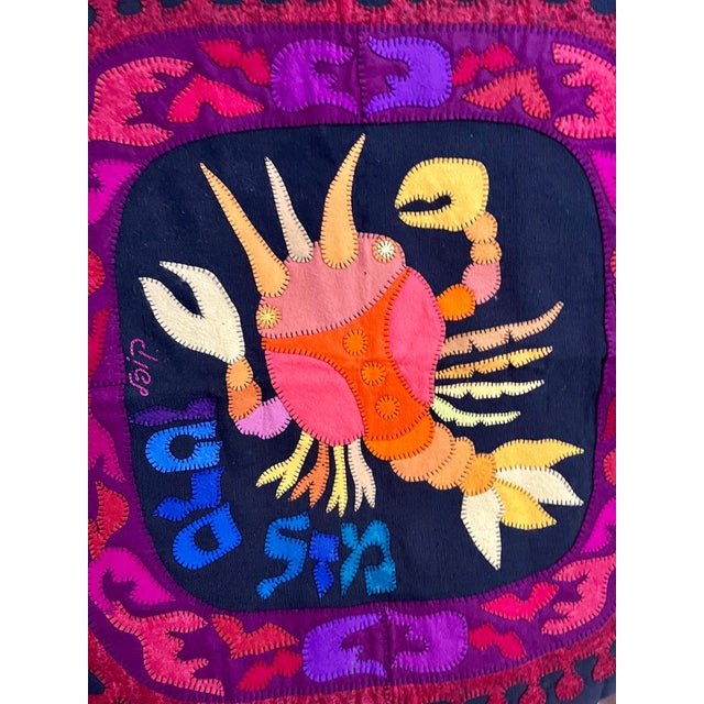 Folk Art Early 20th Century Kopel Gurwin, Wool Felt Applique Israeli Folk Art Signed Tapestry Kopel Gurwin Bezalel School For Sale - Image 3 of 7
