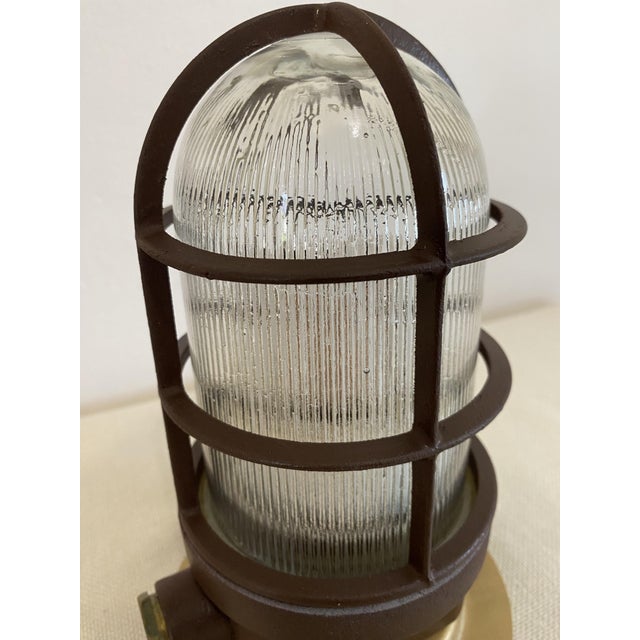 Metal Vintage Industrial Caged Bulkhead Ceiling Light with Ribbed Glass, 1970s For Sale - Image 7 of 14