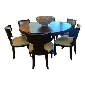 Stunning Round Walnut Dining Table and 6 Klismos Chairs