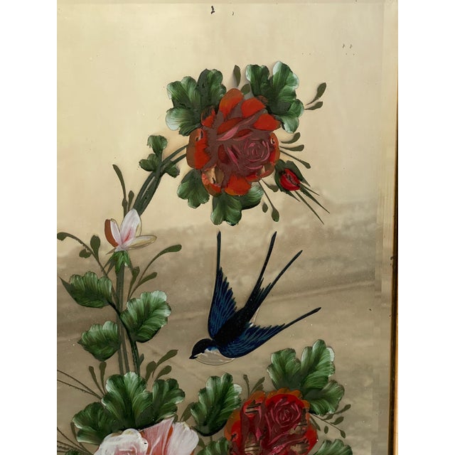 19th Century Pair of Victorian Reverse Painted and Cut Glass Framed Mirrors For Sale - Image 4 of 10