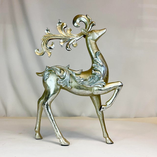 Vintage Italian Tole Gold & Silver Christmas Reindeer Figural For Sale - Image 4 of 9