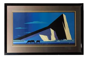 1990s "Three Horses" Hand Signed Serigraph by Eyvind Earle, Framed
