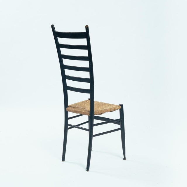 Italian Ebonised Straw Webbing Highback Side Chair in style of Chiavari, 1970s For Sale - Image 5 of 14