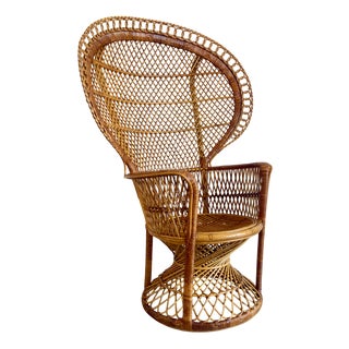Vintage Italian Peacock Wicker Armchair, 1960s For Sale