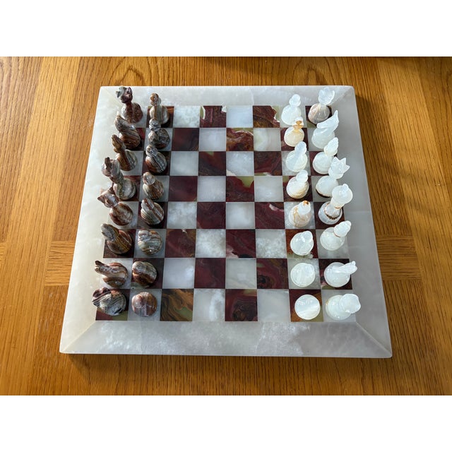 Vintage Mexican Banded Onyx & White Calcite Hand-Carved Chess Set, 1960s–70s For Sale - Image 18 of 18