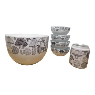 Vintage Finel Arabia Mushroom Salad Bowl Set & Canister, 1960s – Designed by Kaj Franck & Esteri Tomula For Sale