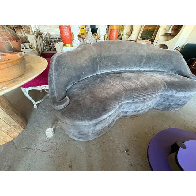 Mid 20th Century Vintage Custom Curved Velvet Sofa For Sale - Image 5 of 13