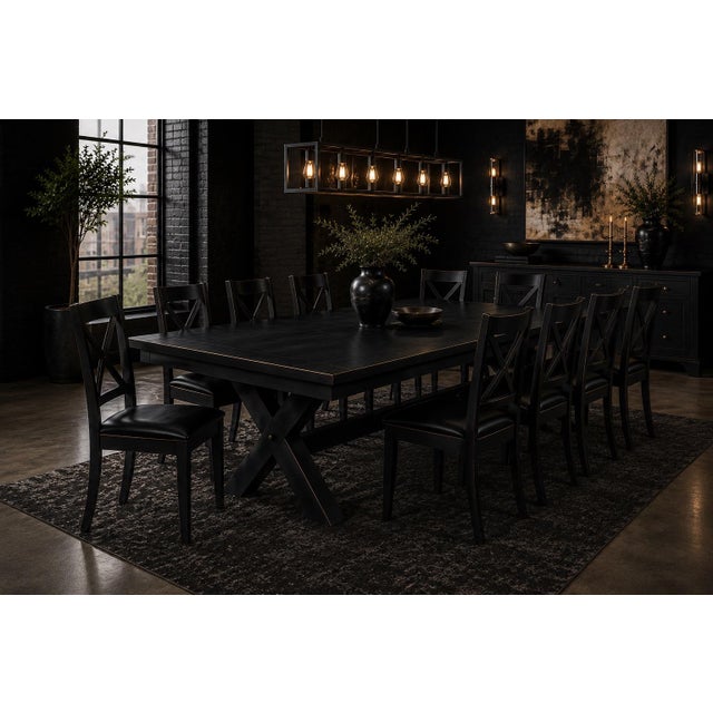 Onyx Black™ & Gilded Reserve™ Architectural Dining Collection With Eight Matching X-Back Dining Chairs For Sale - Image 4 of 7