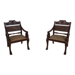 Pair Maitland Smith Lion Head Regency Armchairs