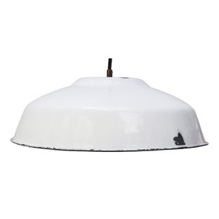 Vintage Industrial French White Enamel Factory Pendant Light For Sale