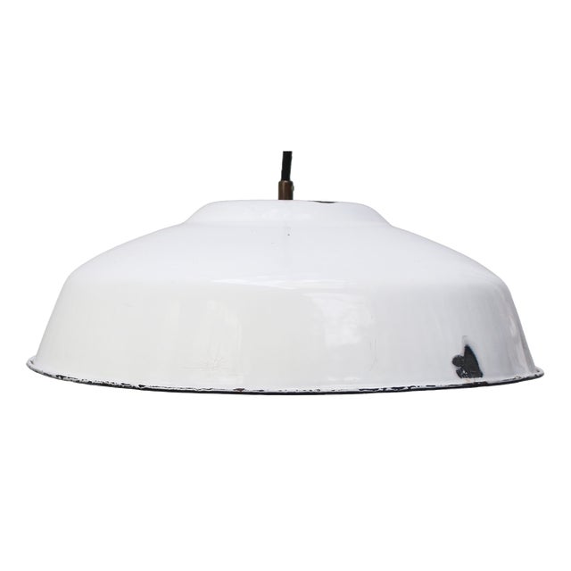 Vintage Industrial French White Enamel Factory Pendant Light For Sale