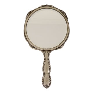 Art Nouveau Style Hand Mirror in White Metal, France, 1940s For Sale