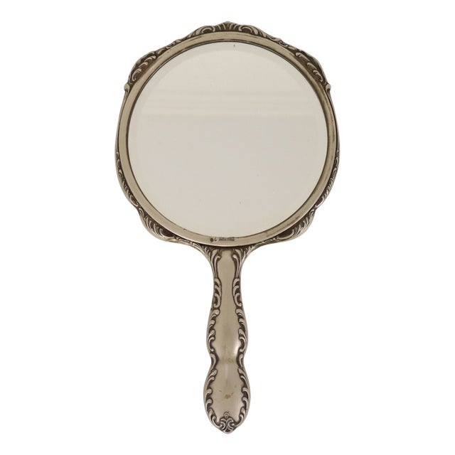 Art Nouveau Style Hand Mirror in White Metal, France, 1940s For Sale