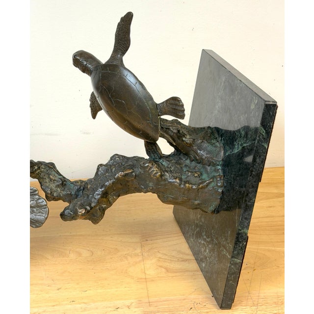 Monumental Bronze Sea Turtle Sculpture on Marble Base, Late 20th Century For Sale - Image 9 of 18