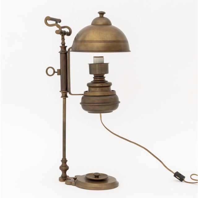Brass Vintage Brass Adjustable Electrified Oil Lamp For Sale - Image 8 of 9