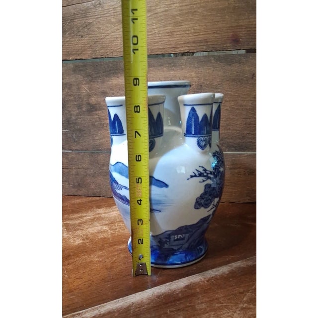 Vintage MCM Chinese Blue and White Porcelain Tulip Vase For Sale - Image 4 of 4