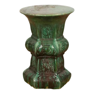 19th Century Annamese Green Glazed Hourglass Garden Seat with Floral Décor