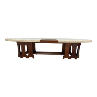 Mid Century Modern Terrazzo Marble + Walnut Fretwork Coffee Table | by Harvey Probber For Sale