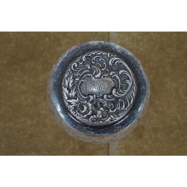 Silver Antique Simpson Hall Miller Sterling Silver Lidded Cut Crystal Vanity Jar Pot 4" For Sale - Image 8 of 15