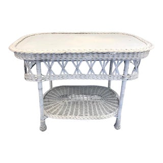 Antique White Wicker Console Table For Sale