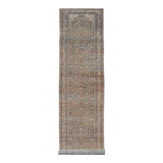 Antique Persian Malayer Runner With Allover Motif's in Soft Blue Field 3'4 X17'0 For Sale