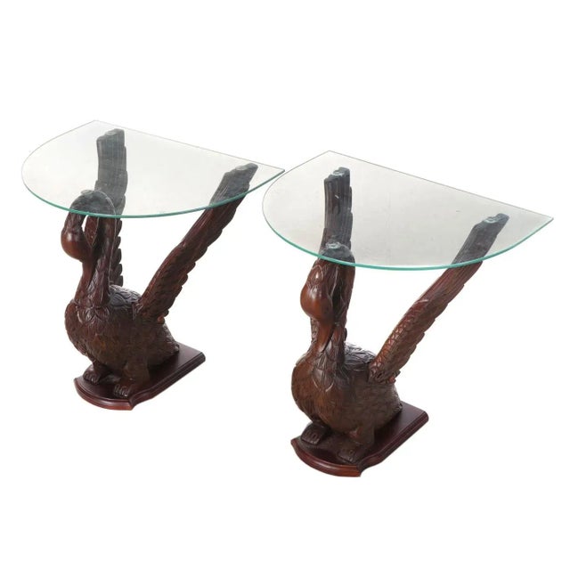 1970s Pair Hollywood Regency Mid Century Wood Carved 2 Half Moon Side Tables For Sale - Image 9 of 9