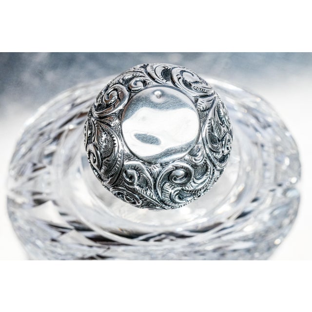 Glass Stunning Edwardian Antique Cut Crystal Perfume Cologne Bottle Sterling Silver Lid Antique Luxury Home Vanity Dressing Table Décor For Sale - Image 7 of 16