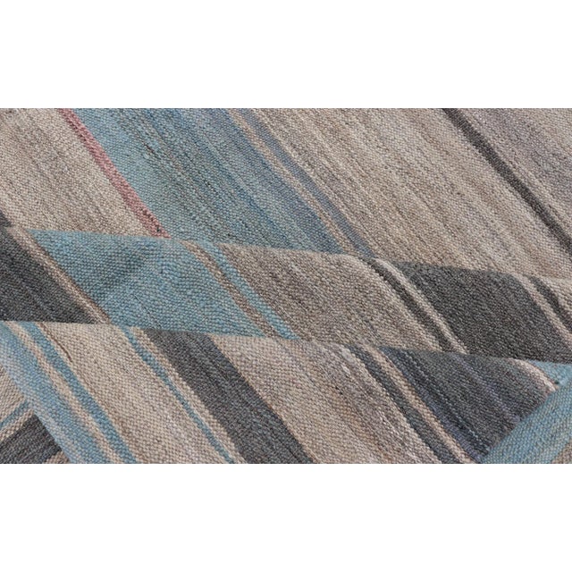 Modern Kilim Rug With Large Stripes in Shades of Blue Taupe Gray For Sale - Image 11 of 13