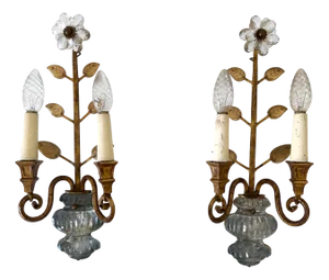 Vintage Italian Crystal and Gilt Metal Sconces from Banci Firenze, 1960s, Set of 2
