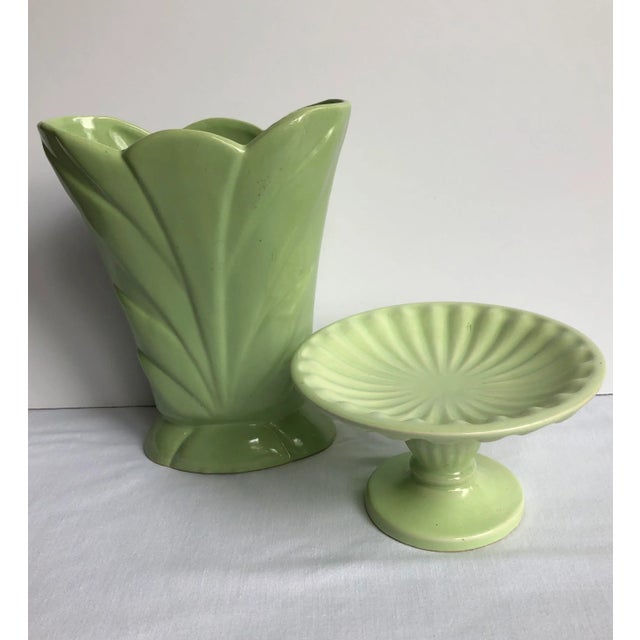Green Vintage Green Pottery Vase and Stand - 2 Pieces For Sale - Image 8 of 8