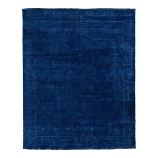Royal Blue Modern Hand-Loomed Minimalist Gabbeh Wool Rug For Sale