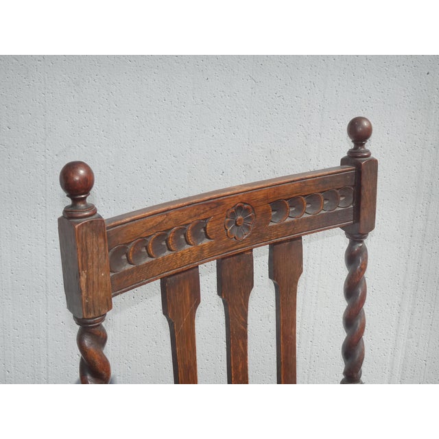 1950s Vintage French Country Brown Oak Barley Twist Arm Chair For Sale - Image 5 of 16