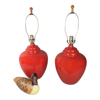 Vintage Royal Haeger Oxblood Red Ceramic Urn Table Lamps - a pair For Sale