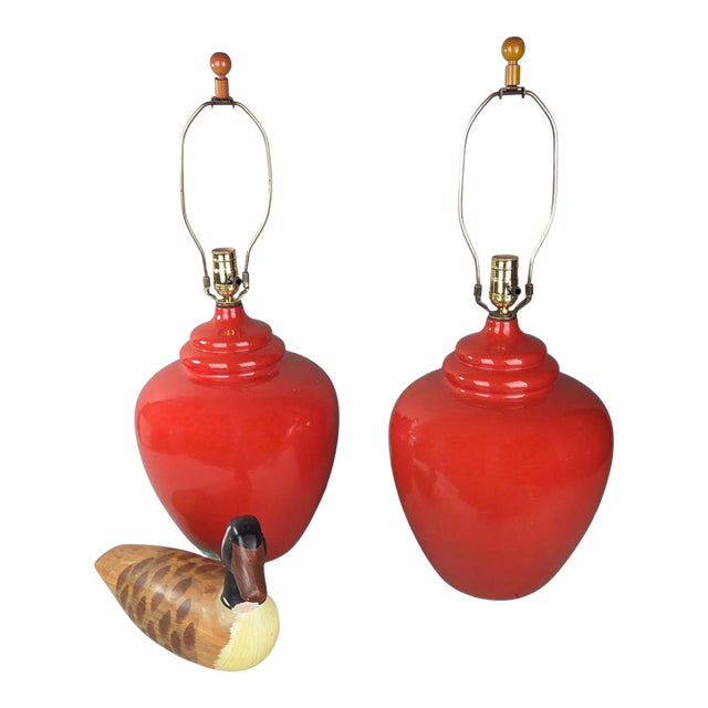 Vintage Royal Haeger Oxblood Red Ceramic Urn Table Lamps - a pair For Sale