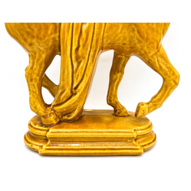 Ceramic Mid-Century Tang-Style Horse Sculpture in Mustard Yellow Glaze - Chinoiserie, Hollywood Regency, Neoclassical For Sale - Image 7 of 13