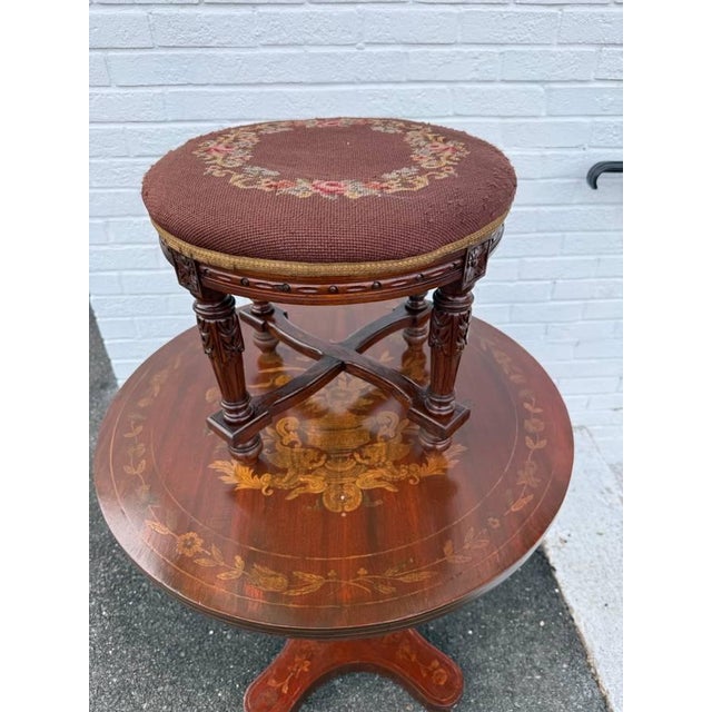 Antique Victorian French Louis XVI Style Carved Walnut Oval Footstool For Sale - Image 11 of 11
