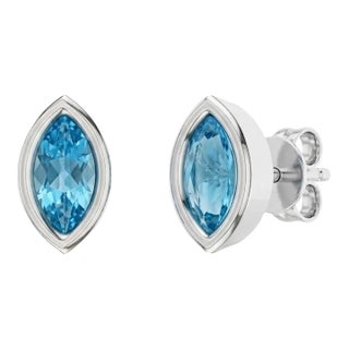 Blue Topaz Marquise Cut Studs, December Birthstone Studs, Blue Gemstone Earlobe Studs - A Pair For Sale