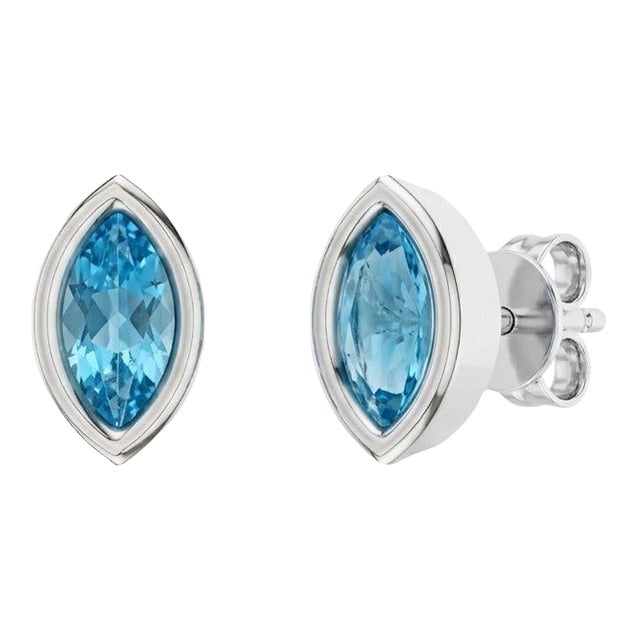 Blue Topaz Marquise Cut Studs, December Birthstone Studs, Blue Gemstone Earlobe Studs - A Pair For Sale