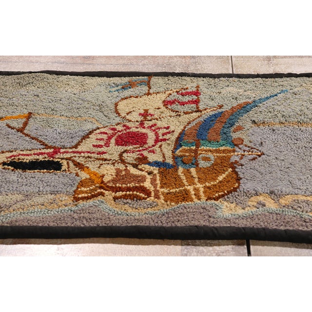 Antique American Pictorial Hooked Rug, 02'04 X 03'00 For Sale - Image 9 of 10