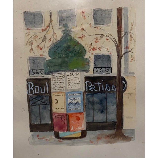Charming pair of small watercolor scenes of Paris. Image on each measures approx. 3” x 4”. One is signed. Each is titled....