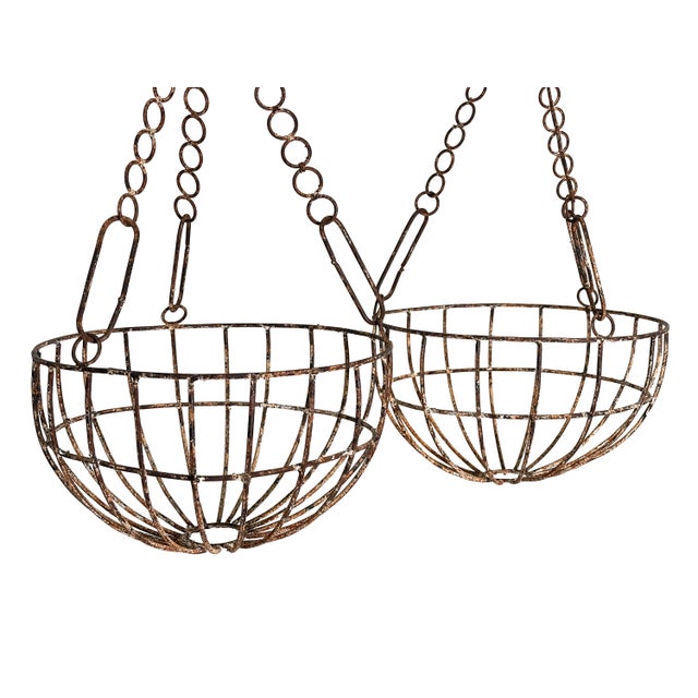 Shabby Chic Antique Round Chippy Shabby Chic Hanging Planter Baskets - A Pair (2) For Sale - Image 3 of 9