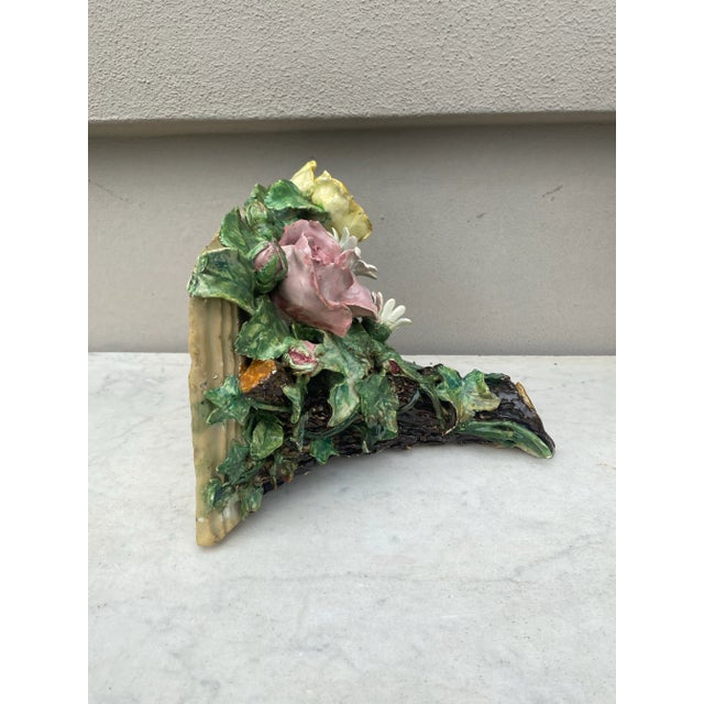 Ceramic Late 19th Century French Majolica Rose & Daisy Sconce For Sale - Image 7 of 9